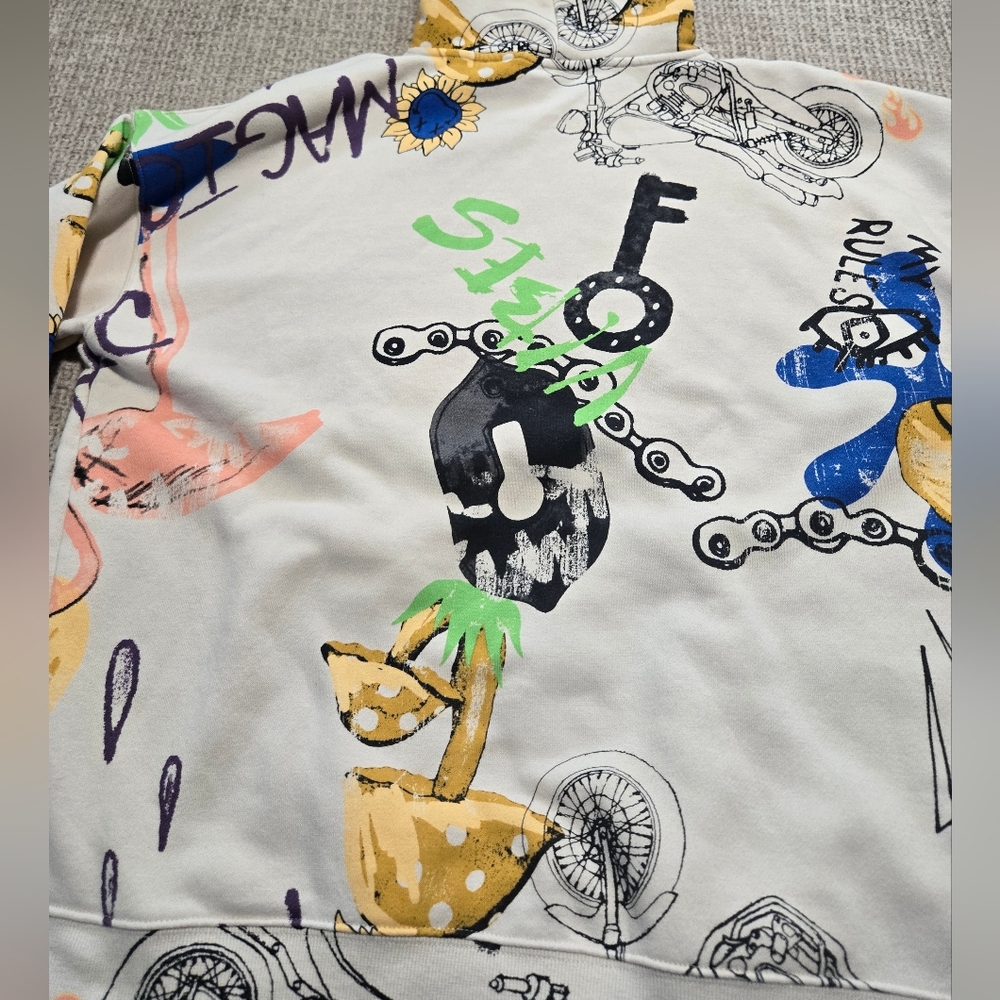 Y2K Oversized Hoodie Multi Colors Men's Size Medium Graffiti Style - Picture 4 of 7